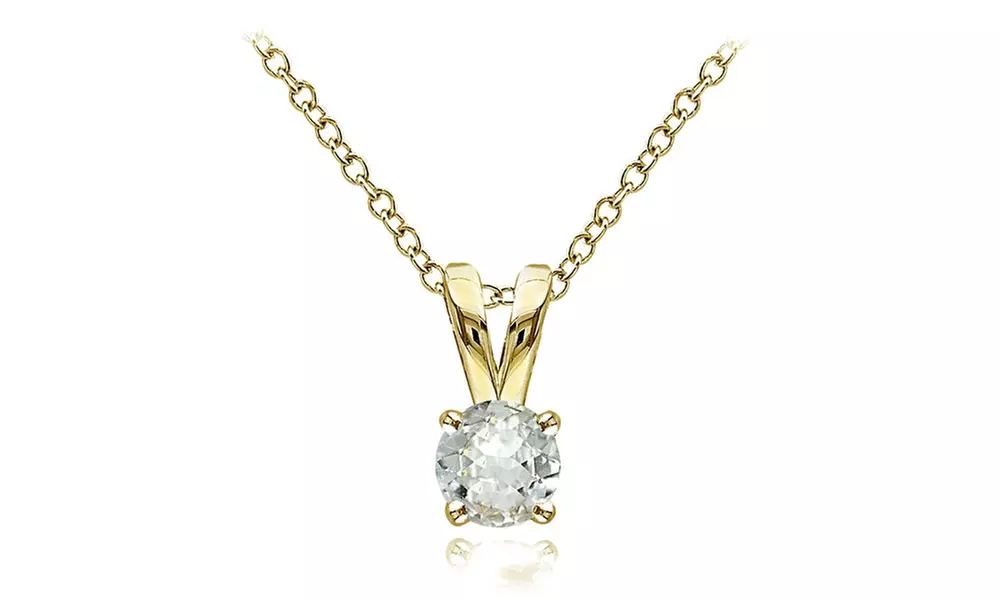 Light Aquamarine 5mm Round Solitaire Pendant Necklace in Gold Flash 925 Silver - Primary Image