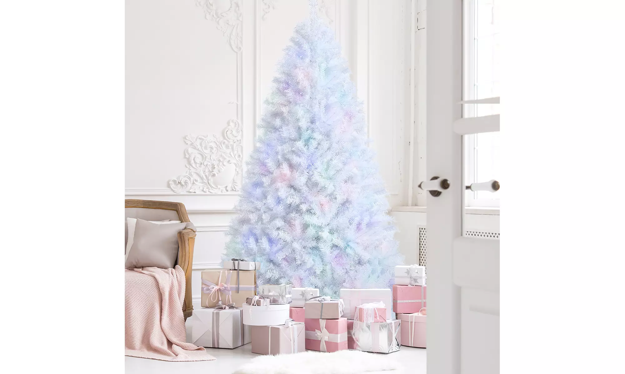 Costway 8ft White Iridescent Tinsel Artificial Christmas Tree w/1636 Branch Tips - Primary Image