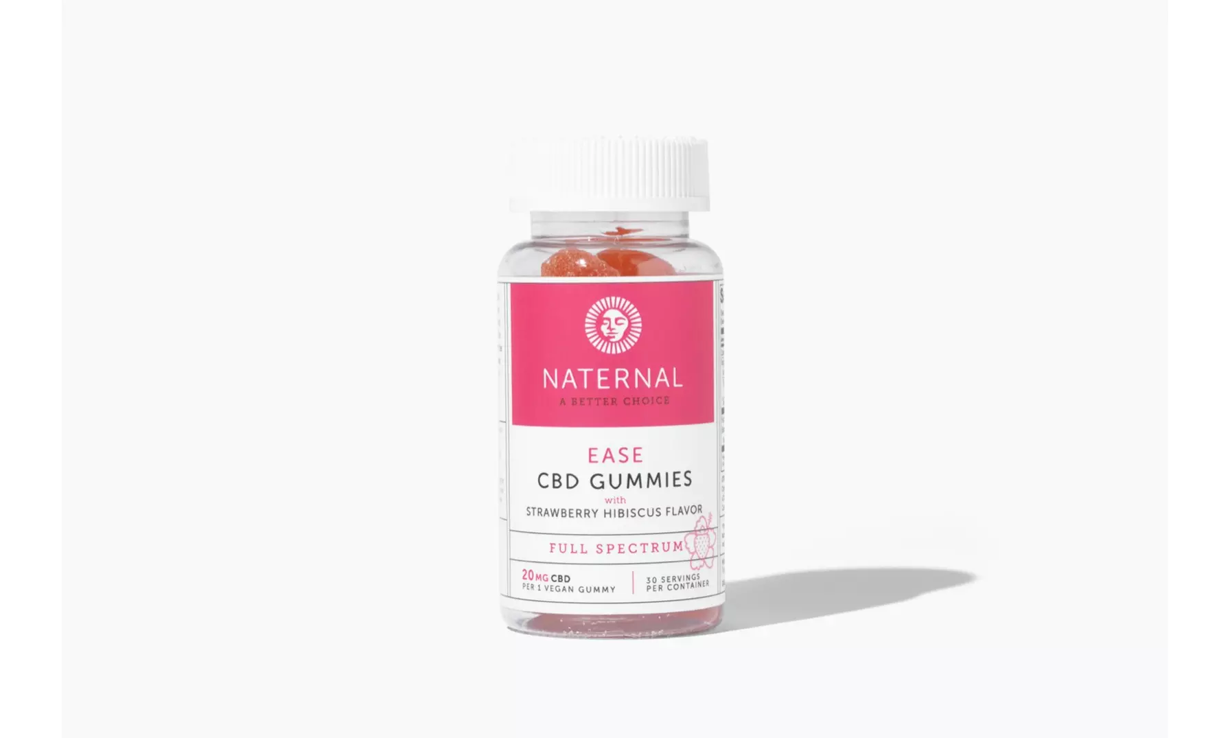 Naternal EASE Full Spectrum CBD Gummies, 20mg, Strawberry Hibiscus, 30 count - Primary Image