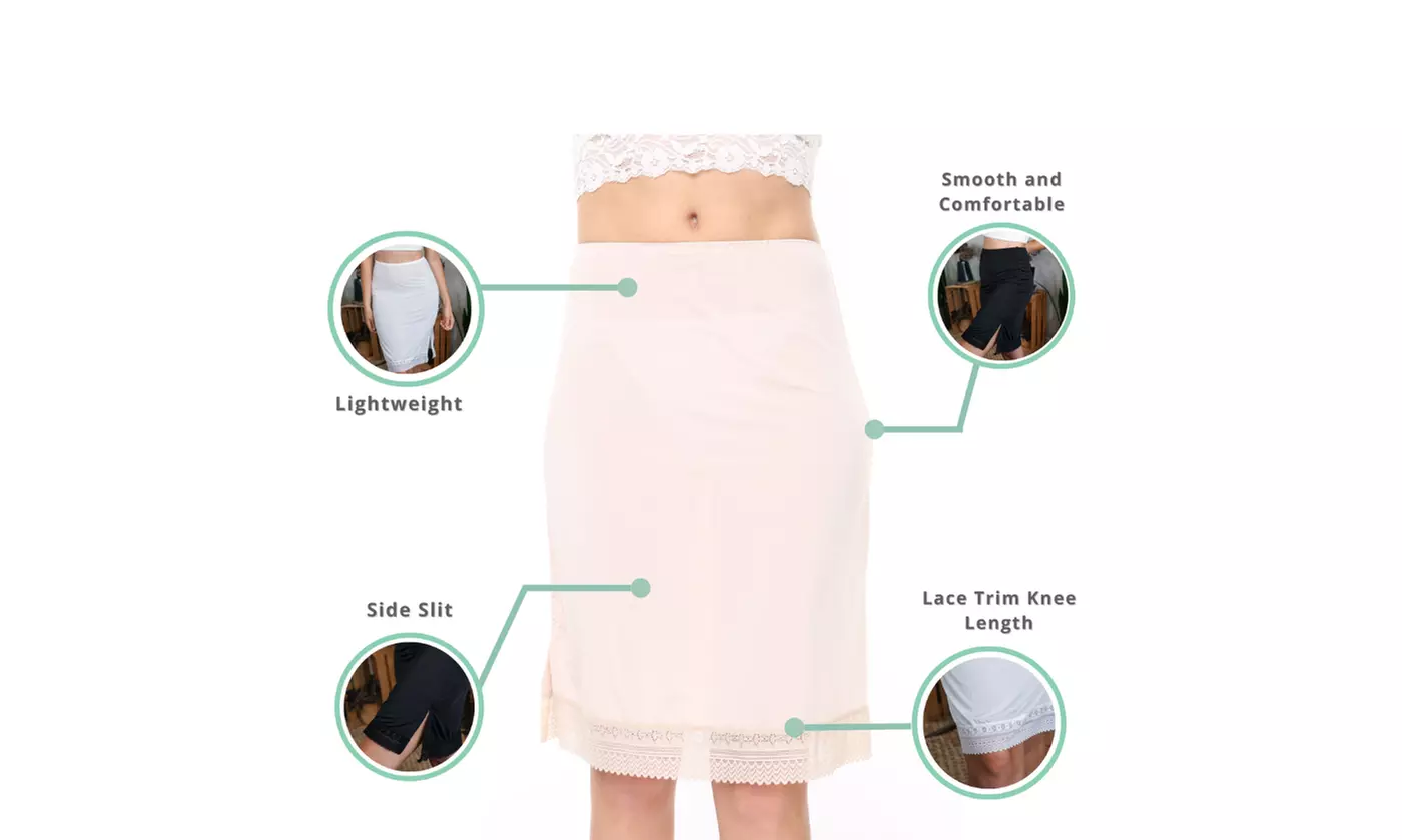 3 Pack Women's Half Slip with Trim Lace, Above the Knee Length Underskirt - Second Medium