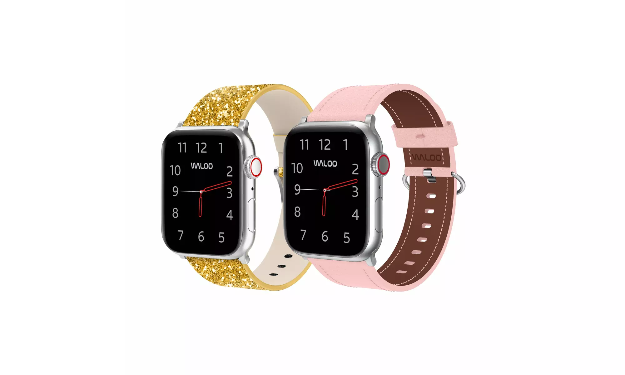 Waloo 2-Pack Leather Bling and Classic Leather Apple Watch Bands
