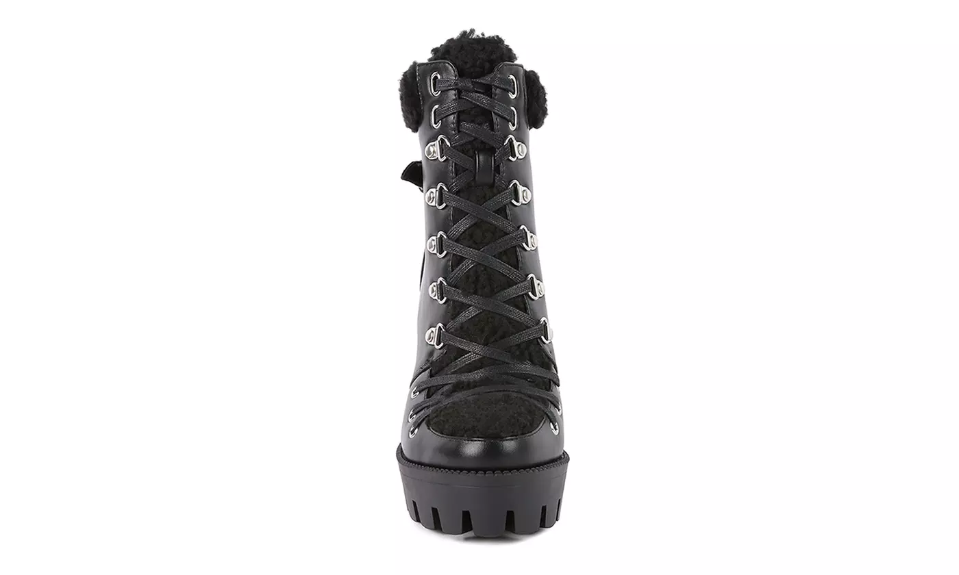 London Rag Pines Faux Fur Collared Plaftorm Ankle Boots