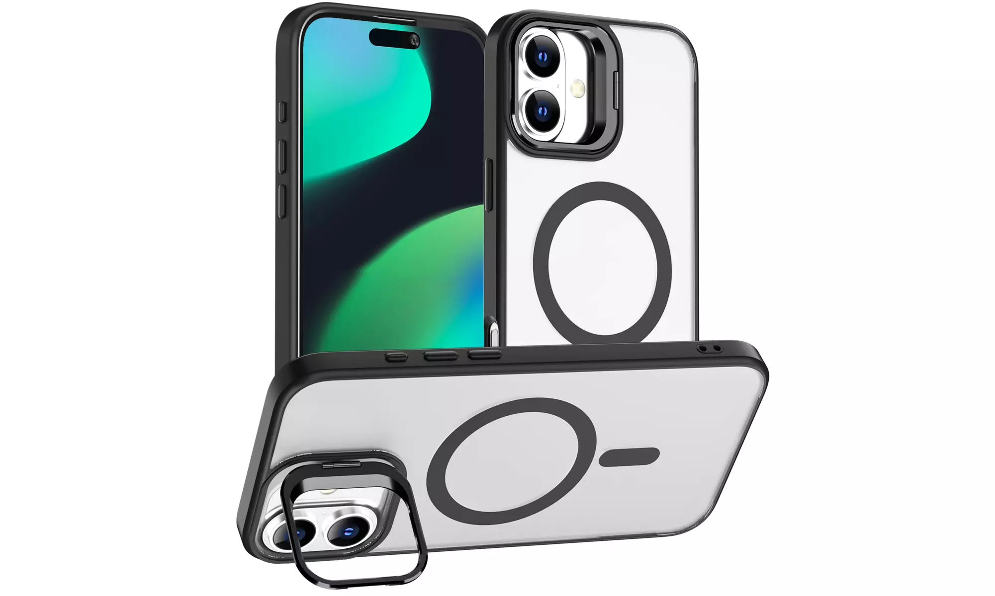 Transparent Phone Case With Metal Lens Stand for iPhone 16/iPhone16 Plus MagSafe