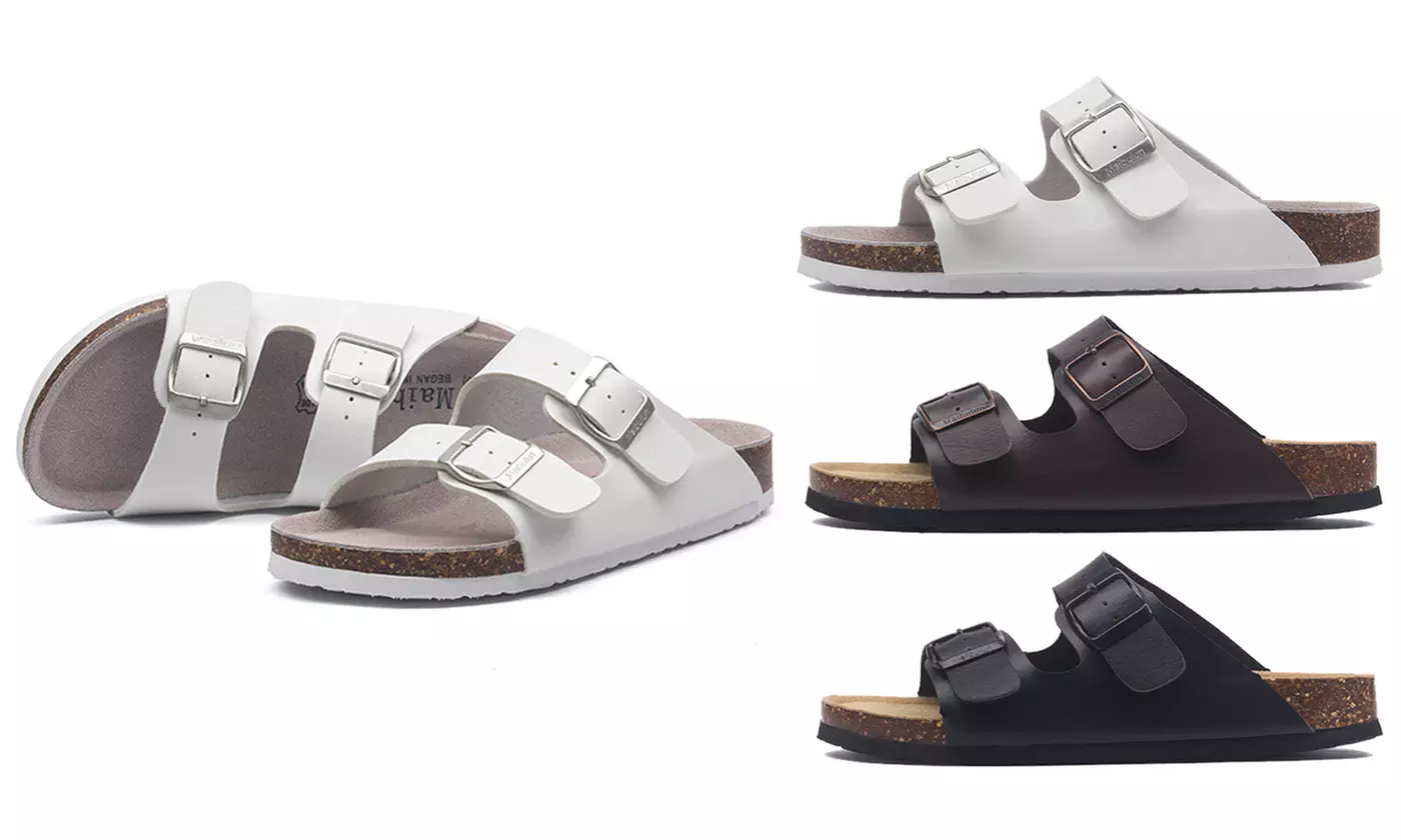 Women's AZ Flat Cork Sandals with 2-Strap Adjustable Buckle - Primary Image