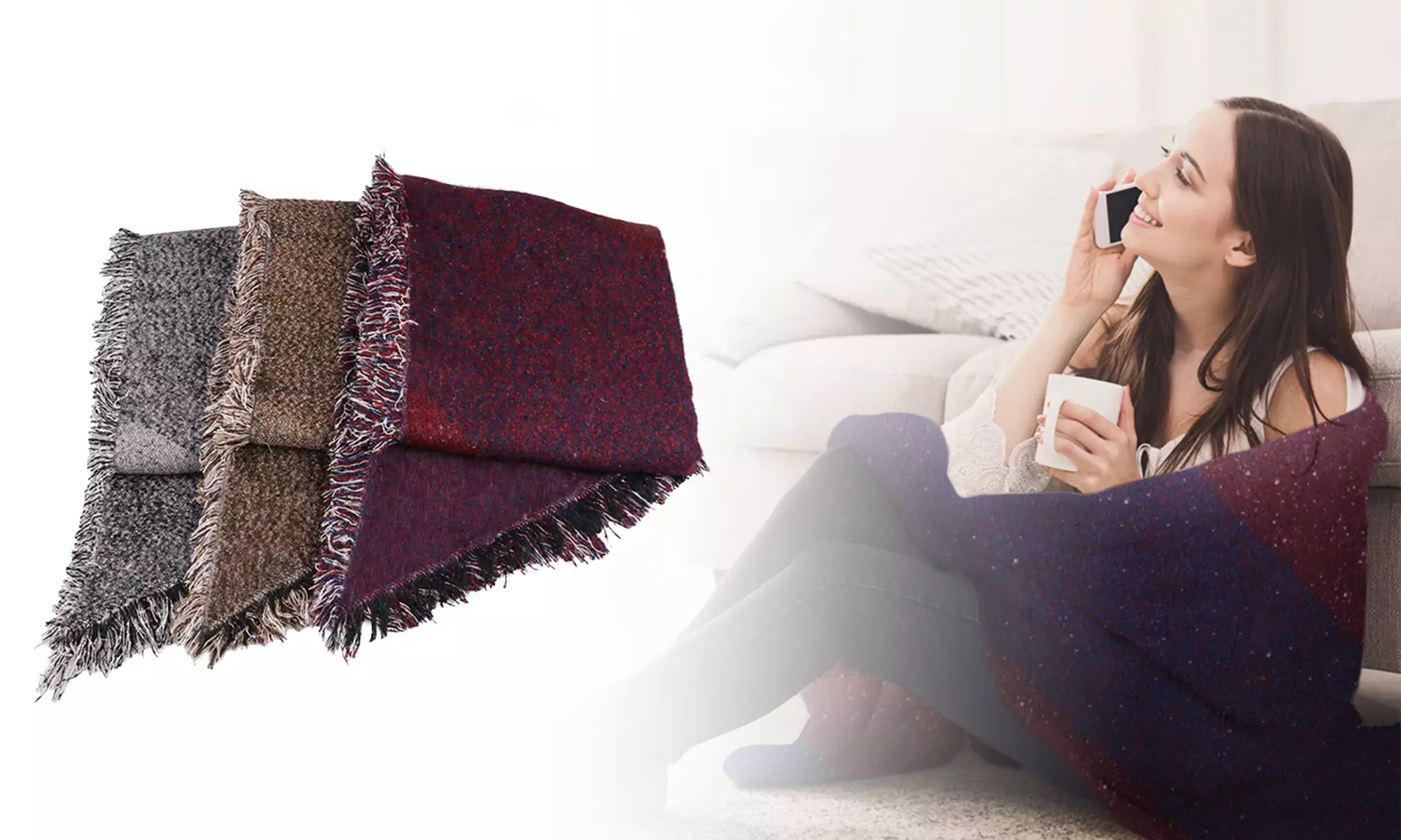 Blanket Wrap Shawl Wool Blanket Cashmere Bevel Tassels Wrap Shawl Blanket Gift - Primary Image