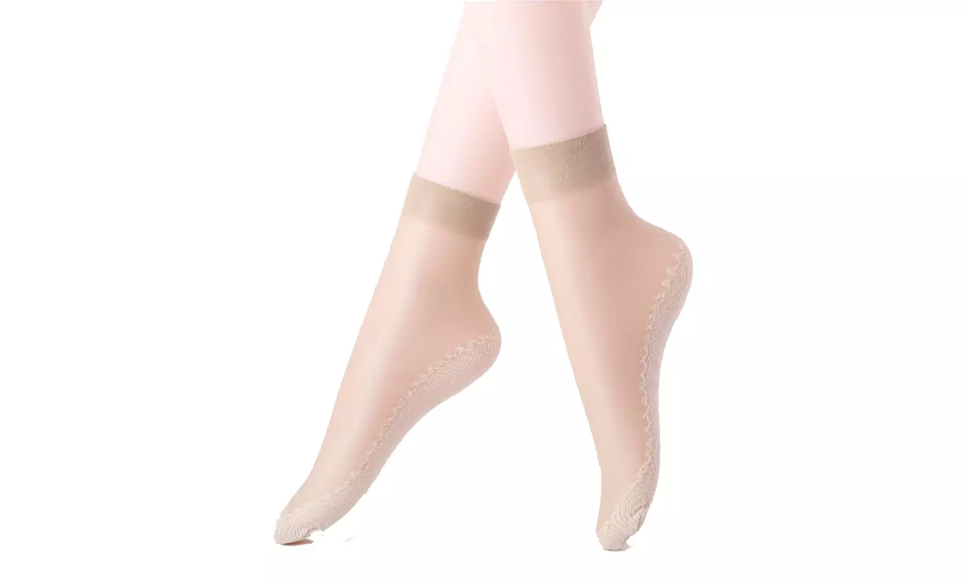 Women's Silky Anti-Slip Cotton Sole Sheer Ankle High Tights Hosiery Socks