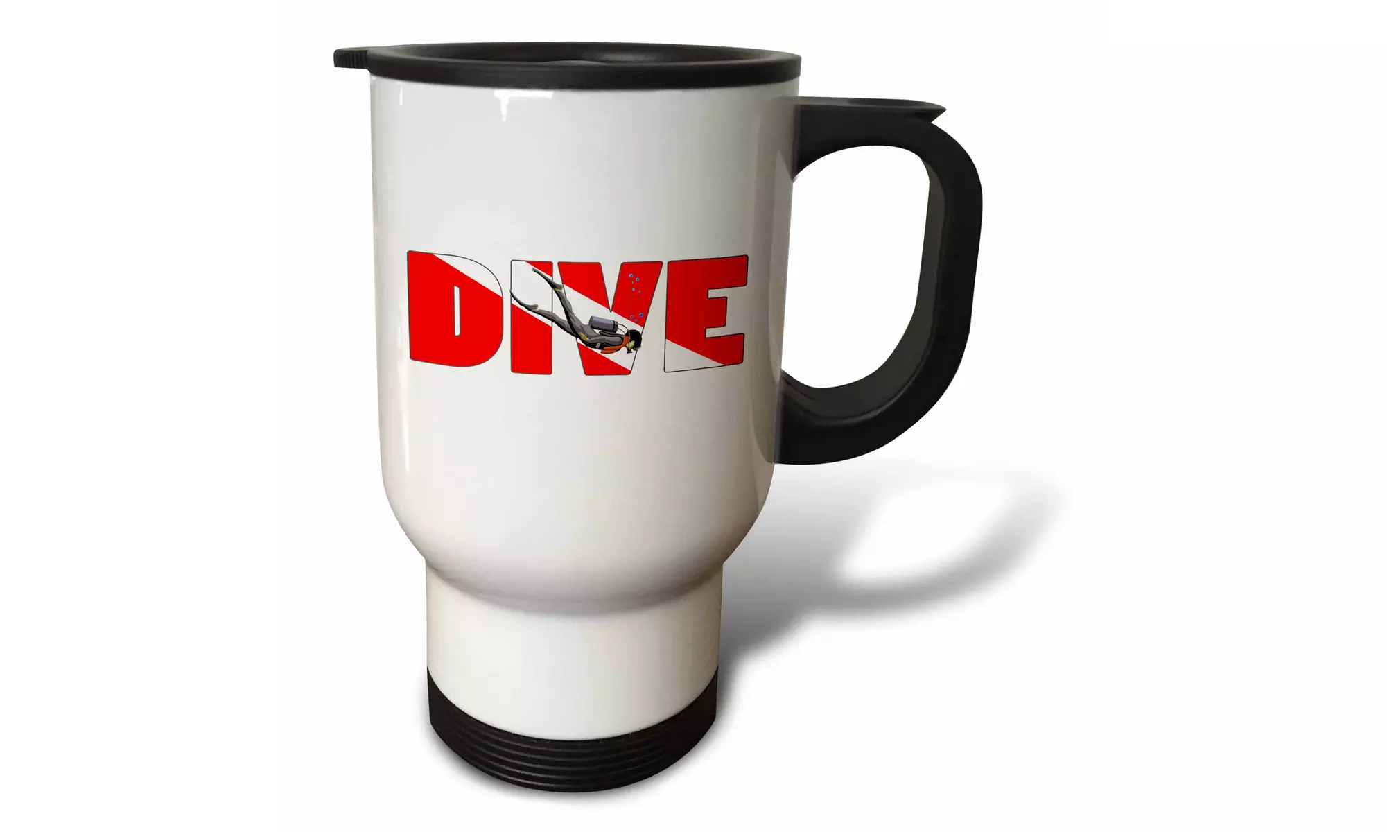  Travel Mug SCUBA diver with DIVE in the red and white dive flag colors. - 14oz - Second Medium