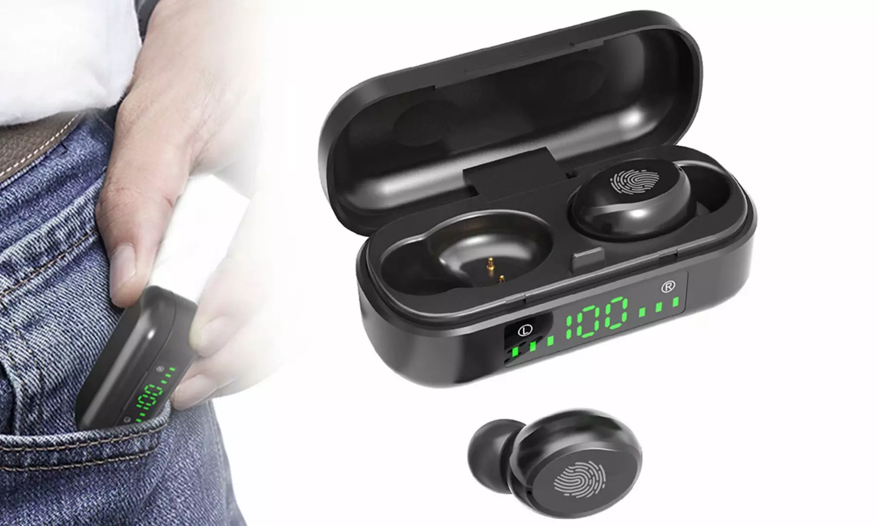 True Wireless Bluetooth Earbuds Bluetooth Headphone with Mini LED Charging Case - Primary Image