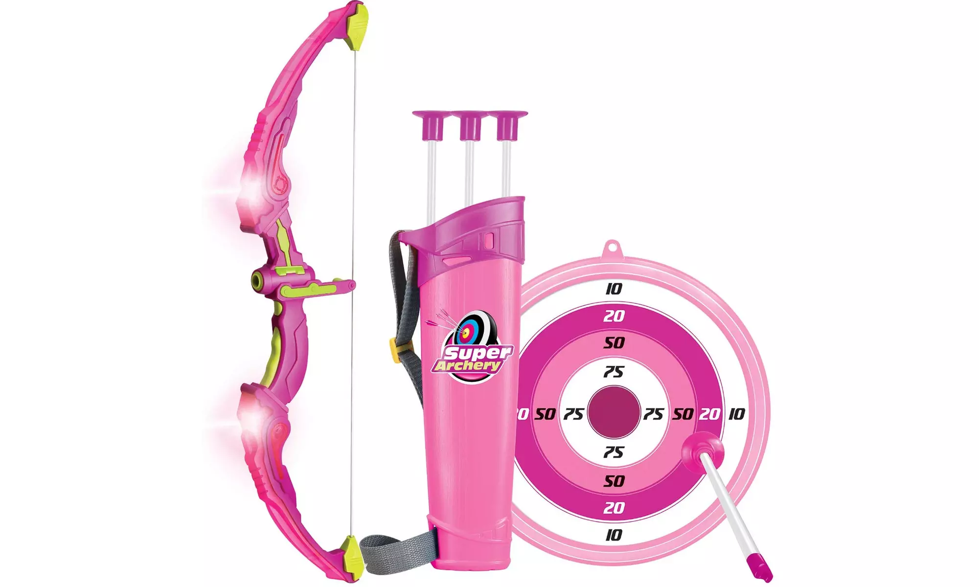 Light Up Bow and Arrow Archery Set Hunting Play with 3 Suction Cups Arrows Pink  - Primary Image