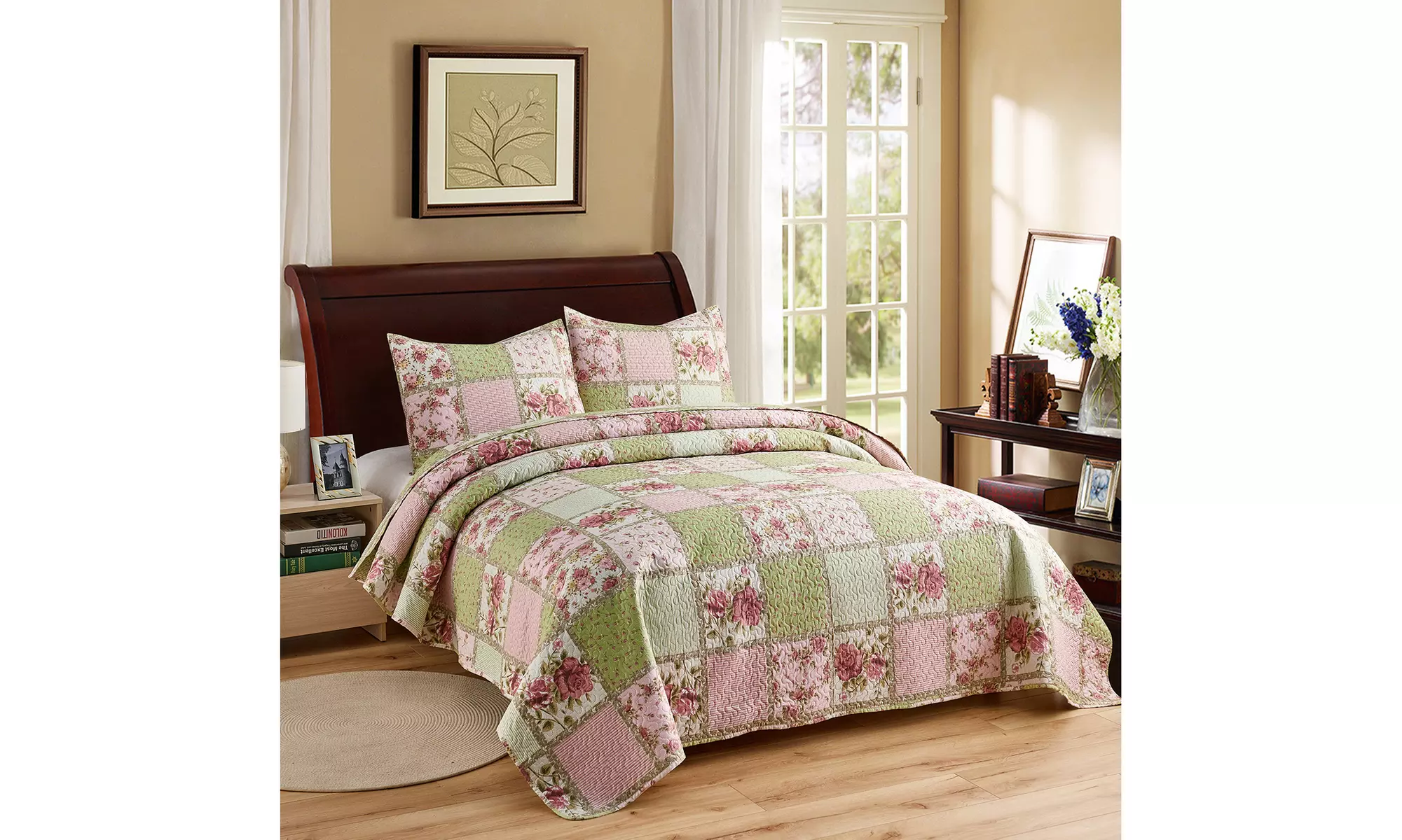 JML 3-Piece Reversible Quilt Set,Home Collection Printed Bedspread With 2 Shams