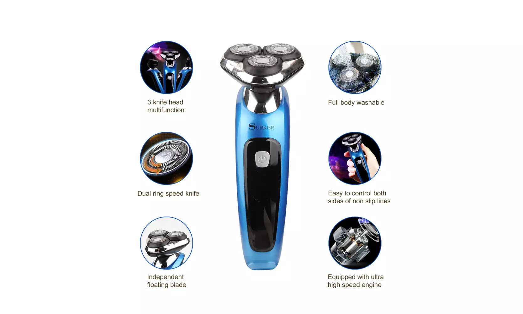 Surker RSCX-9598 Rotary Wet/Dry Shaver with Nose and Trimmer Attachment - Primary Image