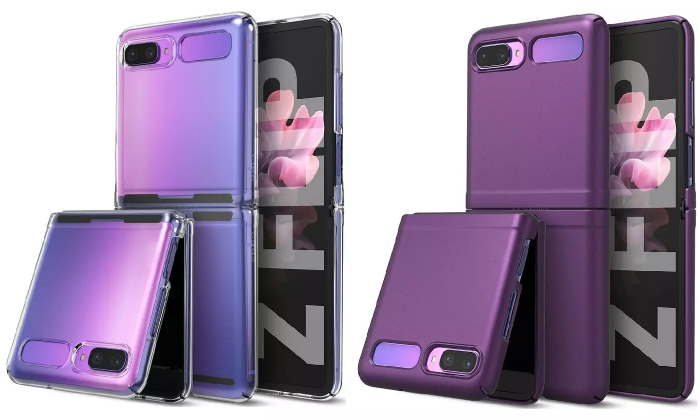For Samsung Galaxy Z Flip Case (2020) Slim Protective PC Clear & Purple Cover - Primary Image