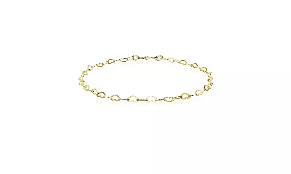 Yellow Gold Flashed Sterling Silver Heart Link Chain Bracelet - Primary Image