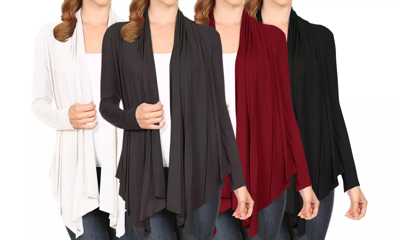Women's Casual Draped Open Front Solid Cardigan