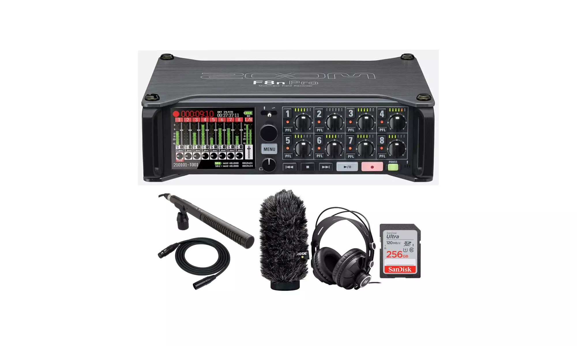 Zoom F8n Pro MultiTrack Recorder Kit with Rode Shotgun Mic and Windshield Bundle - Primary Image