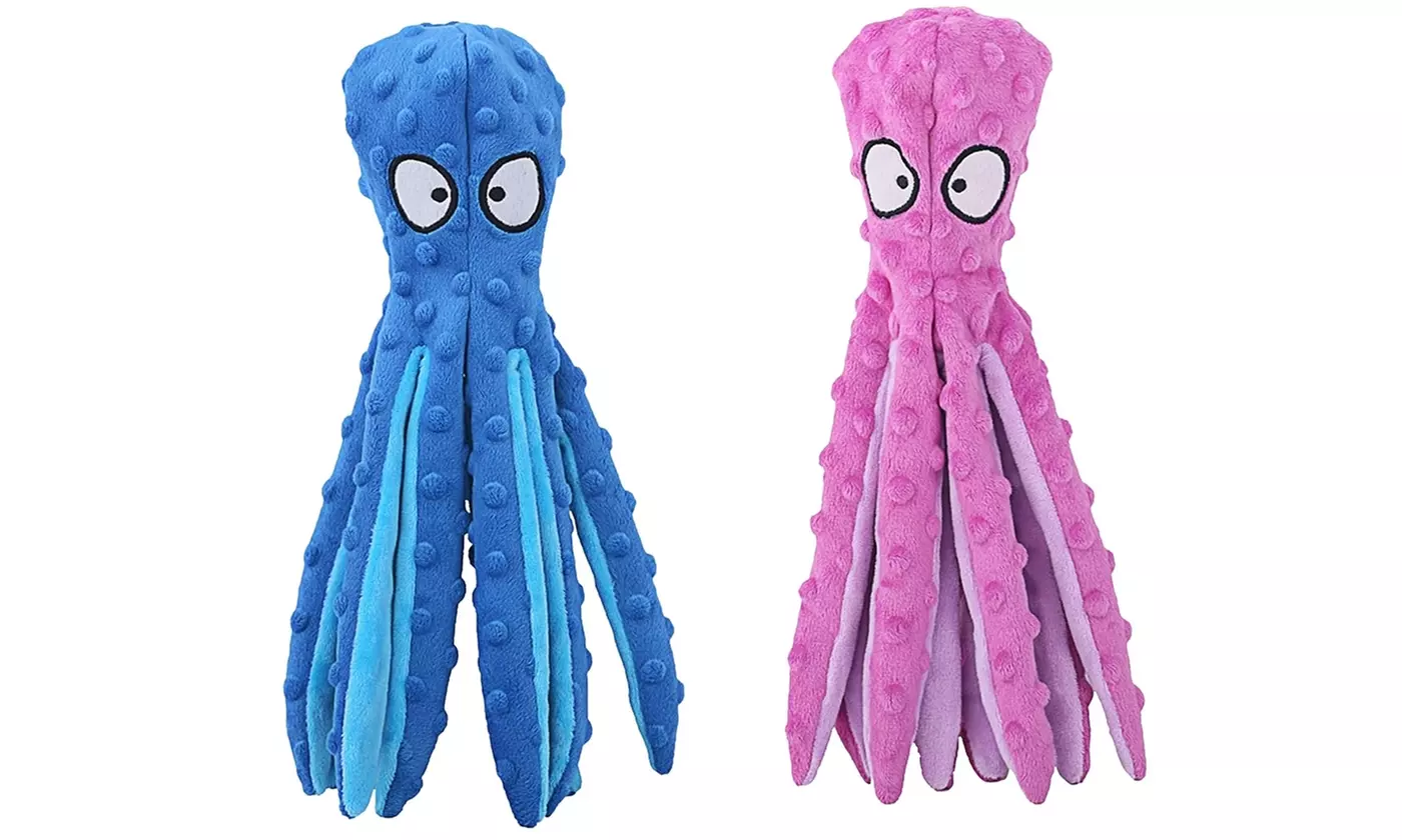  iMounTEK Octopus Squeaky Dog Toys No-Stuffing Crinkle Plush for All Dogs (2pk)