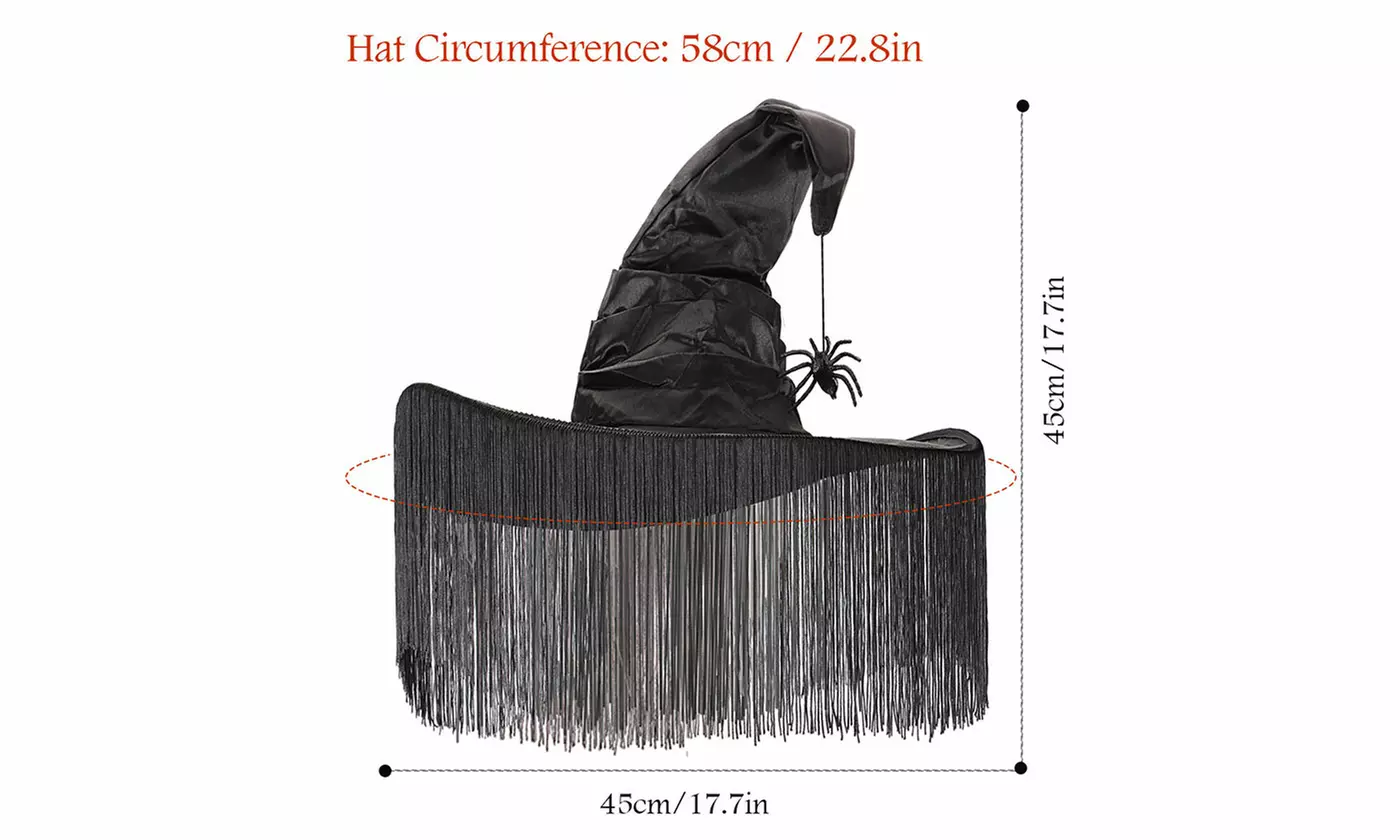 Women Halloween Black Ruched Witch Wizard Hat Fancy Dress Costume Accessory