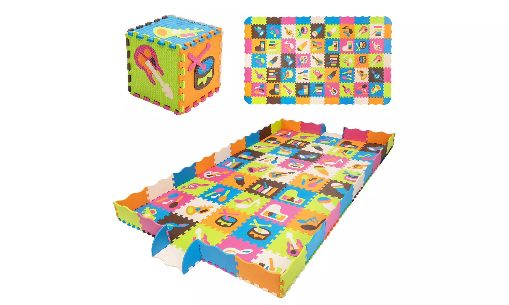 Costway 125 Pieces Baby Foam Interlocking Play Mat w/ Fence Instruments Styles - Primary Image