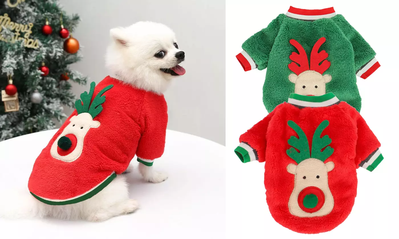 Pet Dog Chritsmas Jumper Fleece Sweater Clothes Warm Doggie Costume Apparel - Primary Image