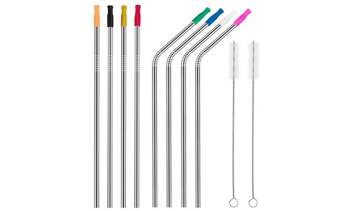 10.5 inch Long Reusable Stainless Steel Drinking Straws Brushes Kit