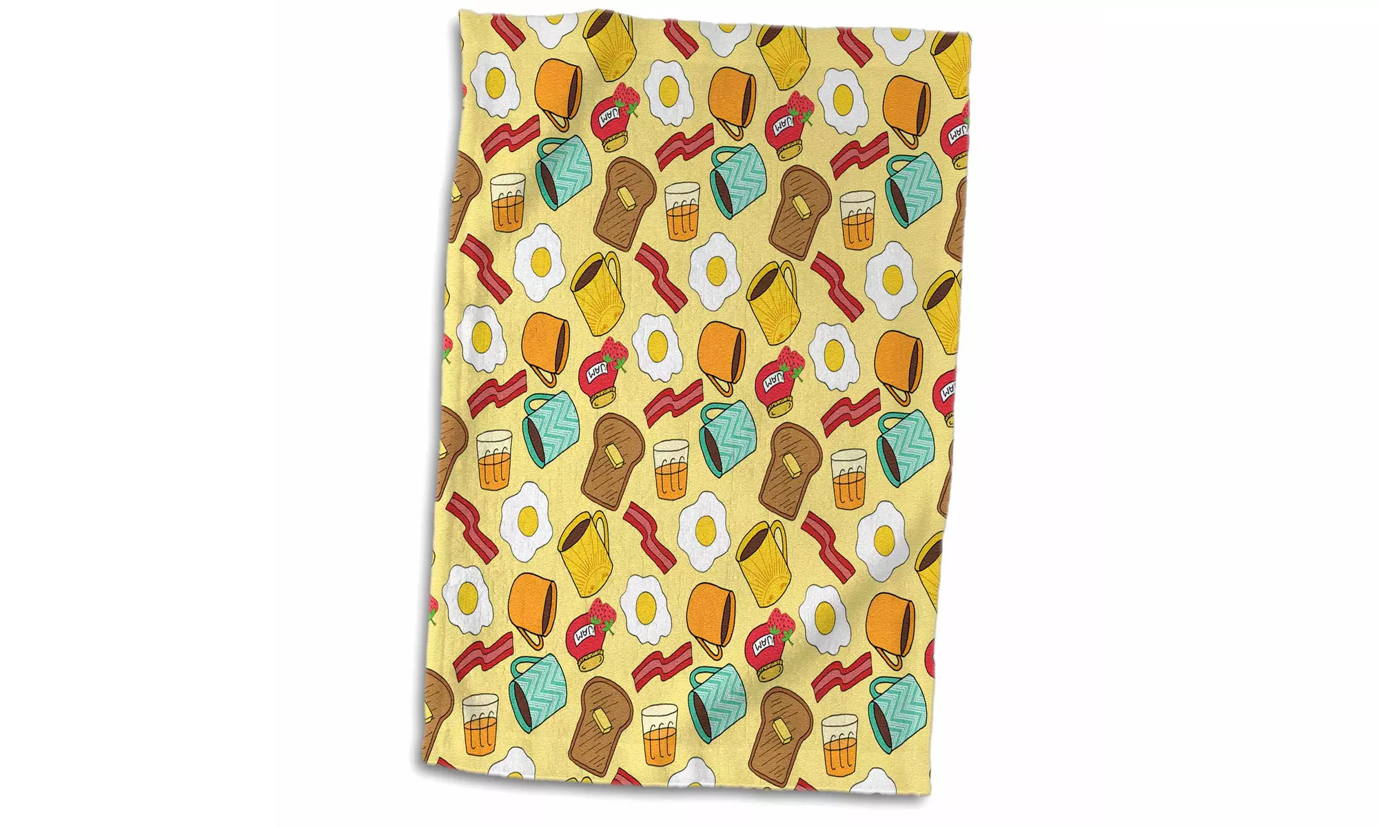  Towel - Eggs, Bacon, Toast, Coffee, Jam Morning Breakfast Pattern - 15 by 22- - Primary Image