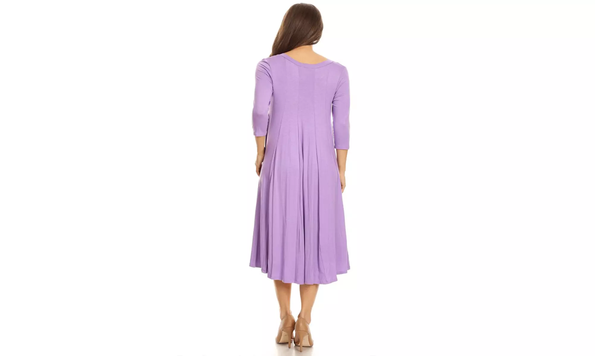 Women's Solid Casual Comfy 3/4 Sleeve Loose Fit A-line Midi Dress