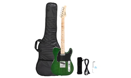 Glarry GTL Maple Fingerboard Electric Guitar Bag Strap Paddle Cable Wrench Tool Green