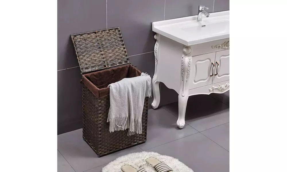 PE Rattan Laundry Hamper with Lid and Powder-Coated Steel Frame
