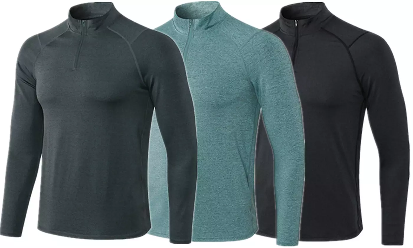 Men's 1/4 Quarter Zip Lightweight Long Sleeve Athletic Moisture Wicking Shirt