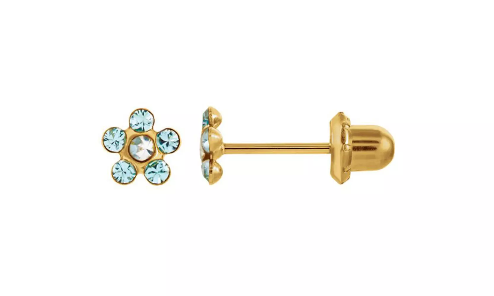 14K Yellow Imitation Crystal March Birthstone Piercing Earrings - Primary Image