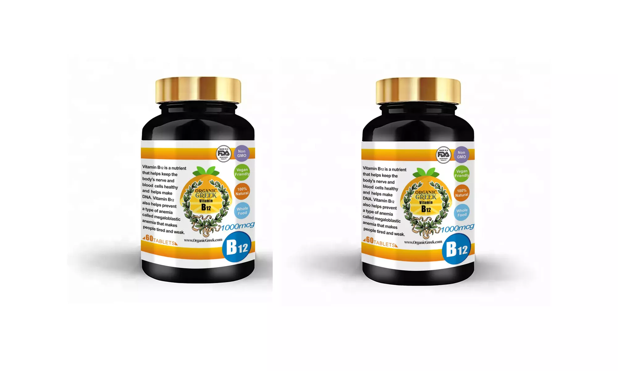 Vitamin B12 1000mcg Natural Non GMO Supports Production of Ener Pack of 2 - Primary Image