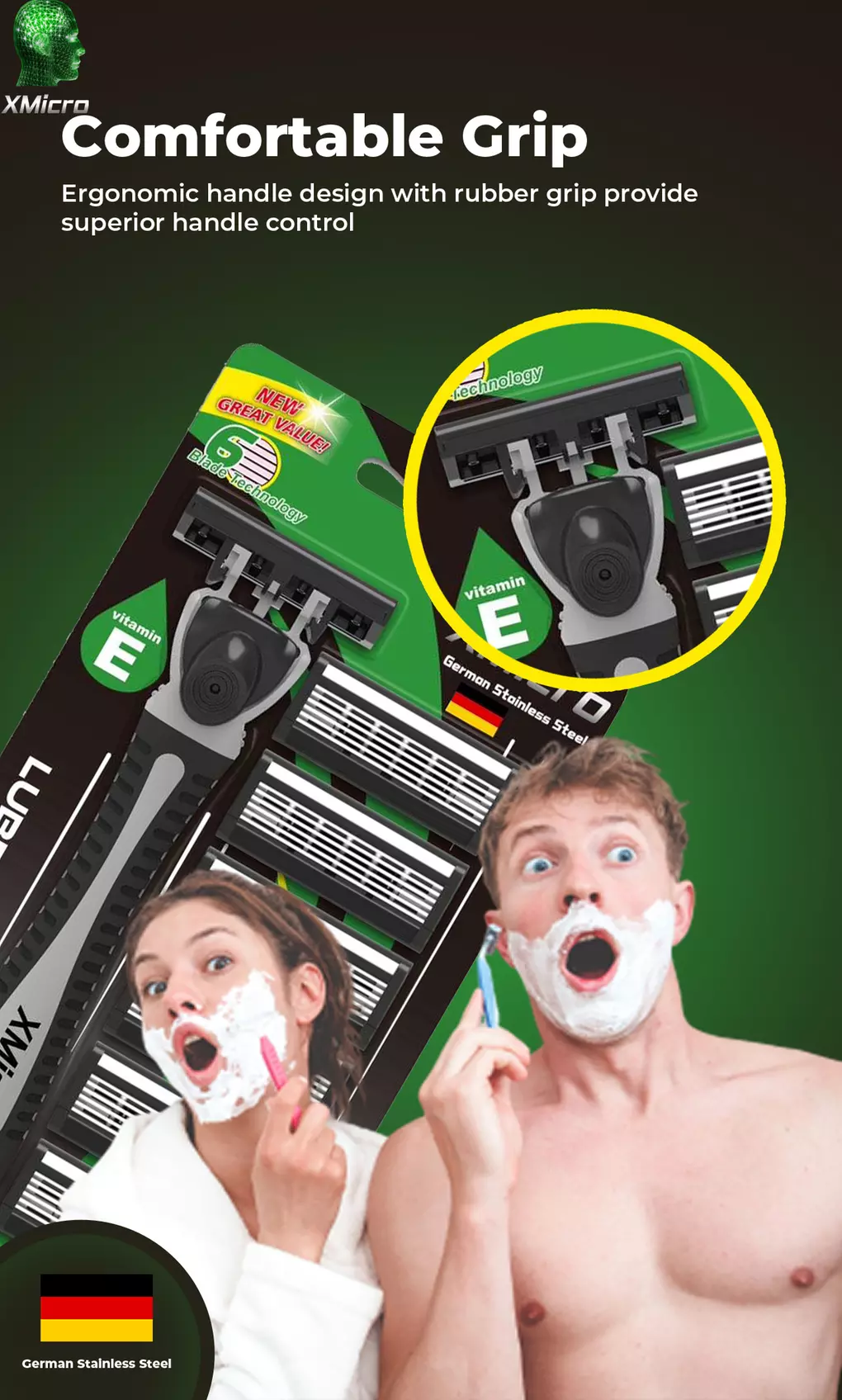 XMicro German Stainless Steel Razors with 7 Blade Refills  - Primary Image