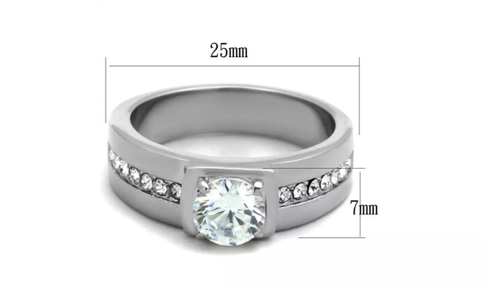 Men's 1.75 Ct Round Cut Cubic Zirconia Stainless Steel Fashion Ring - Second Medium