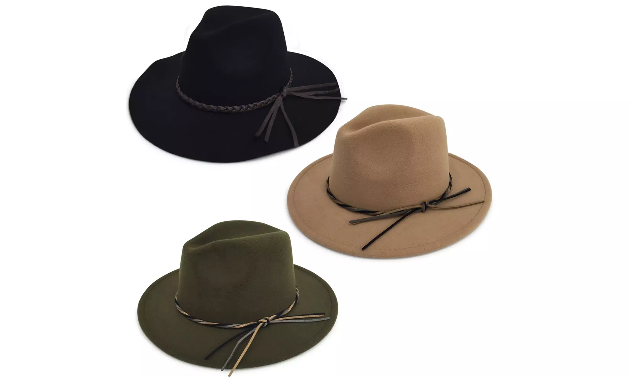 Men's & Women's Wide Brim Pele Fedora Felt Hat FY-013 With A Band (3ColorOption) - Primary Image