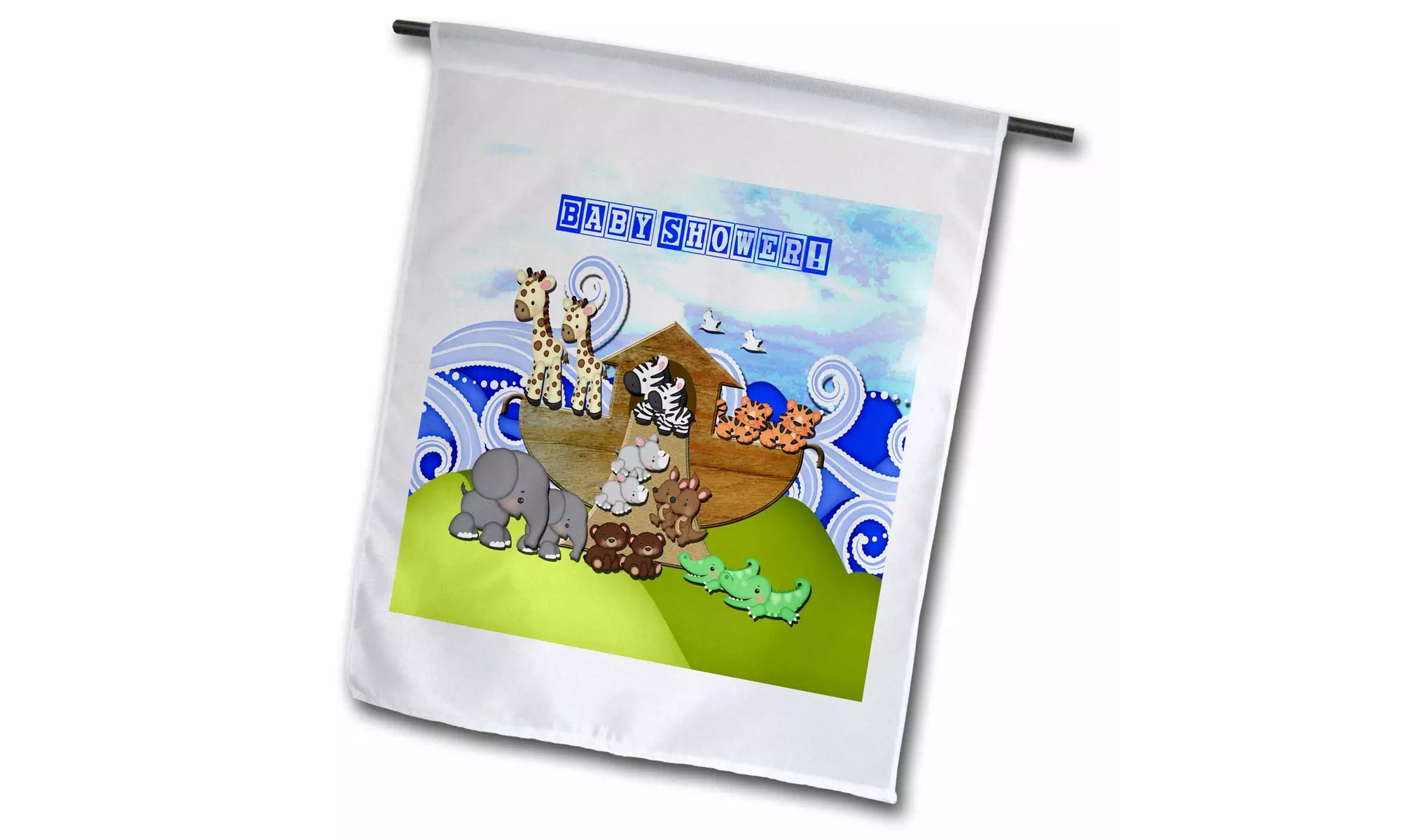  Garden Flag Animals on Ark, Baby Shower, Block Font - 12 by 18-inches  - Primary Image