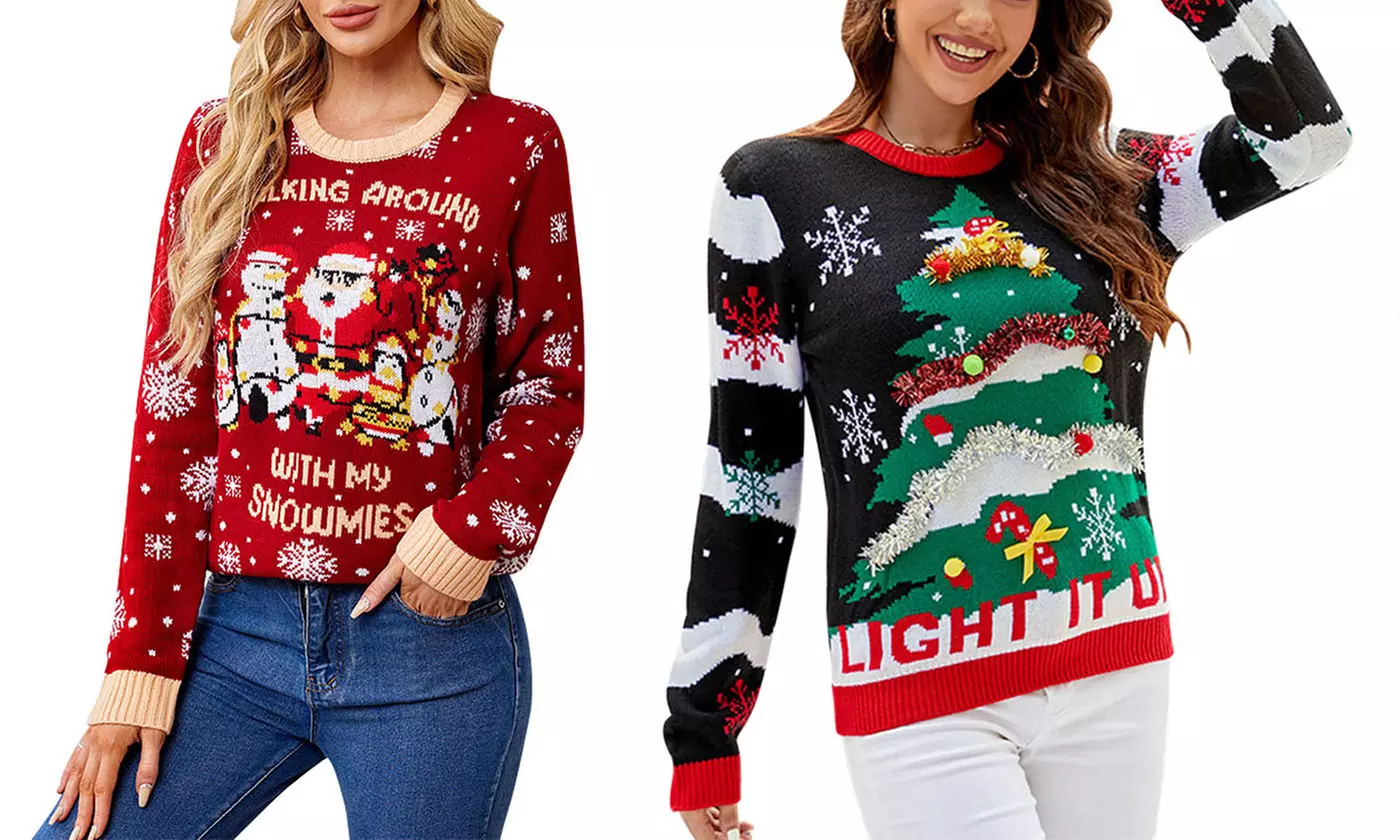Women's Funny Christmas Pullover Long Sleeve Novelty Print Sweaters