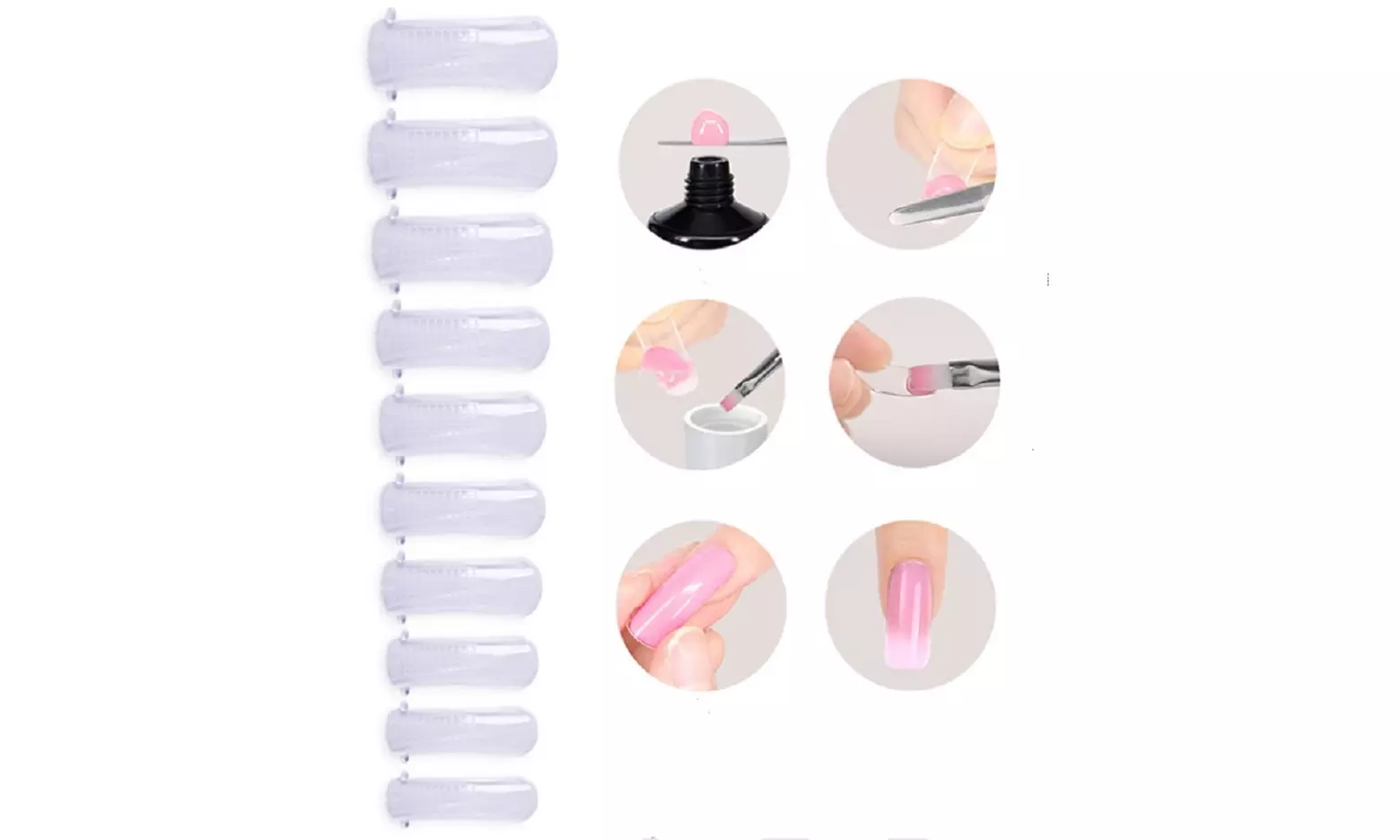 100 Pcs False Nail Mold Full Cover Clear Dual Forms Nail System UV Gel Nail Tips - Primary Image