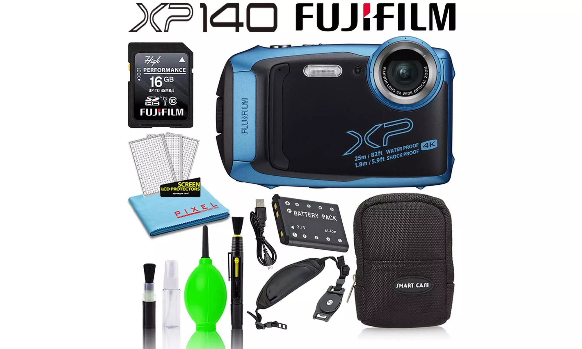 Fujifilm FinePix XP140 Waterproof Digital Camera Sky Blue Basic Accessory Bundle - Primary Image