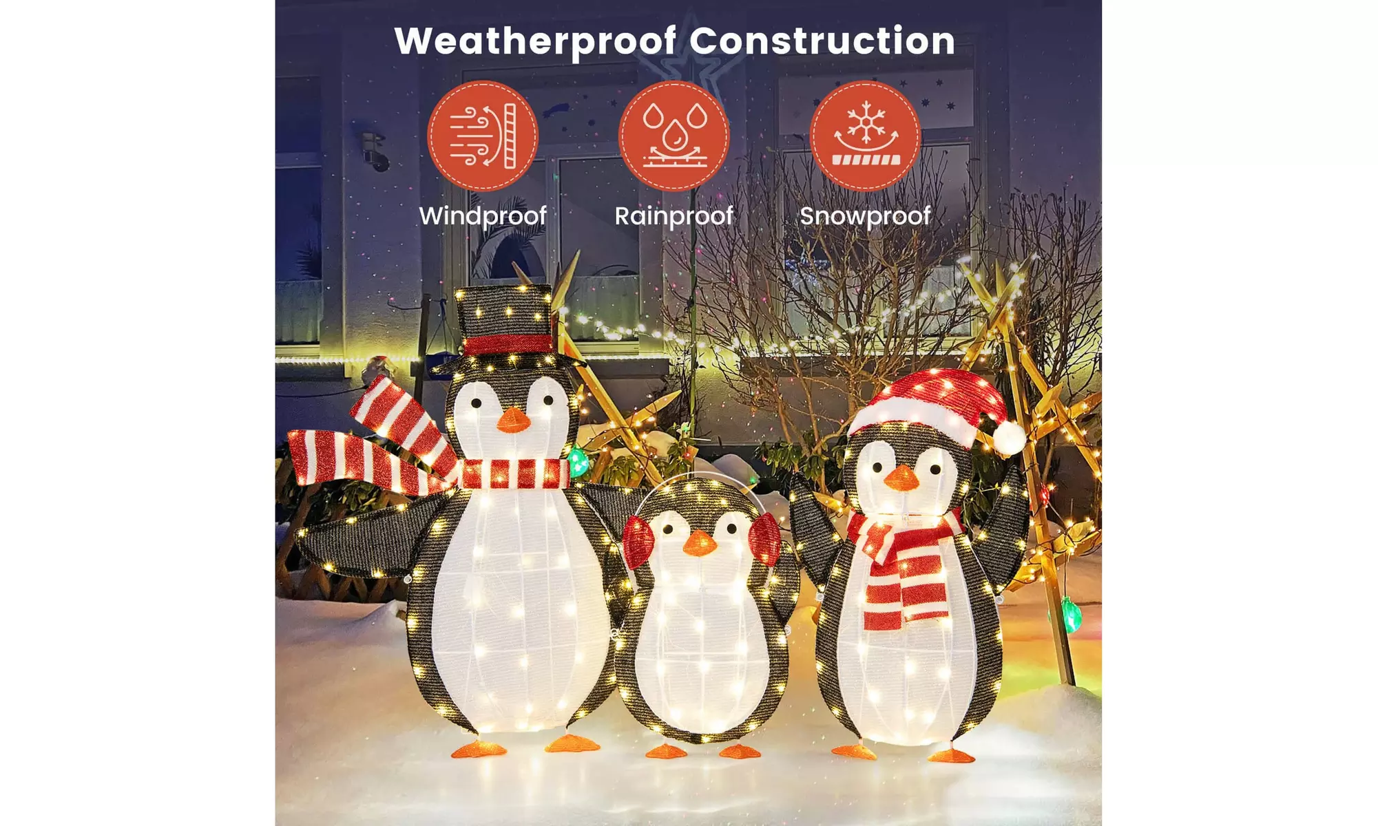 Costway Lighted Christmas Reindeer and Sleigh Set Dachshund Bear Penguin Decor