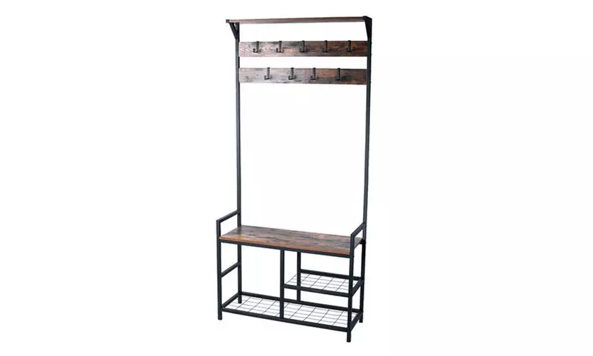Coat Rack Shoe Bench, Hall Tree Entryway Storage Bench, 3-in-1 Design Furniture - Second Medium