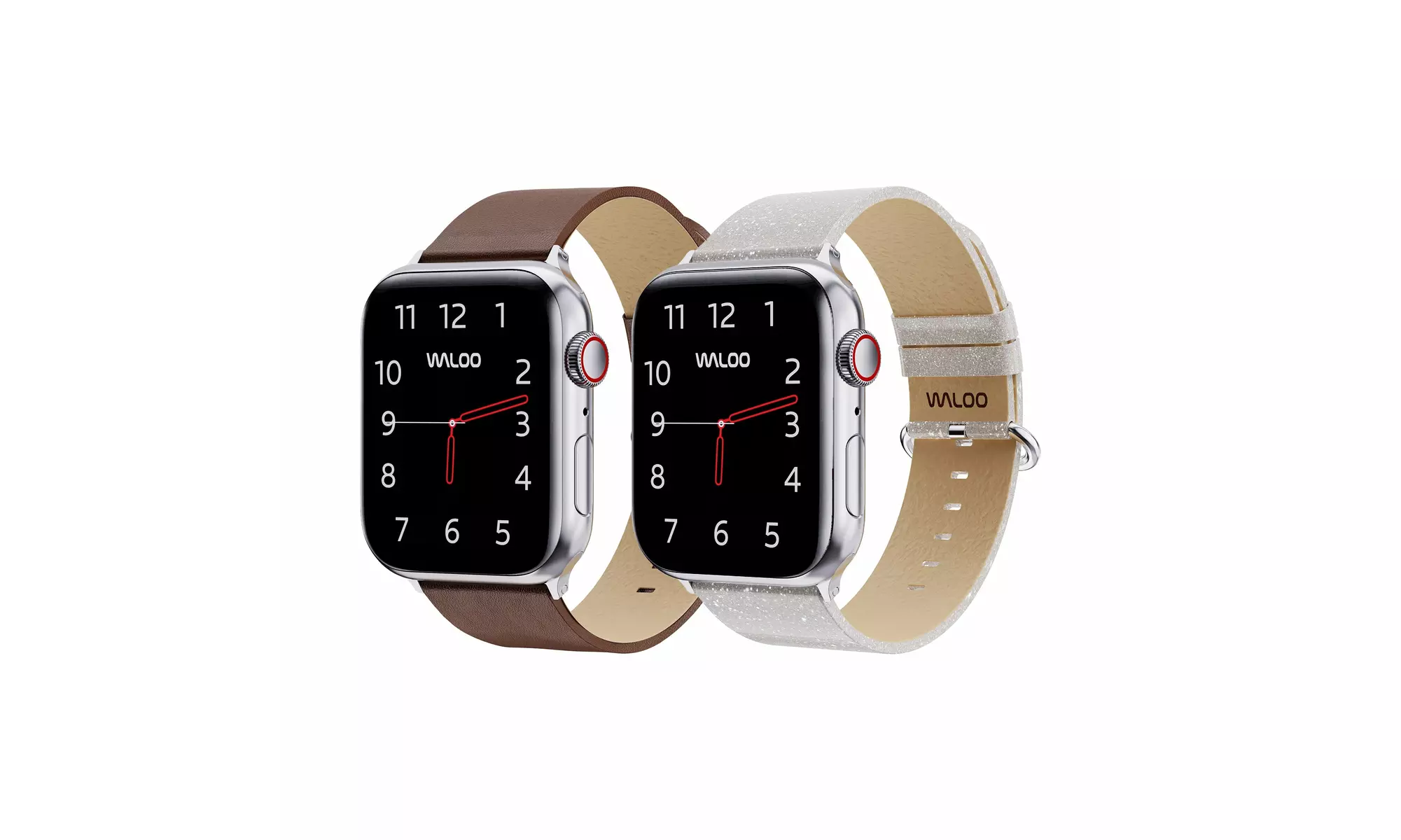 Waloo 2-Pack Leather Grain and Shiny Brilliance Apple Watch Bands