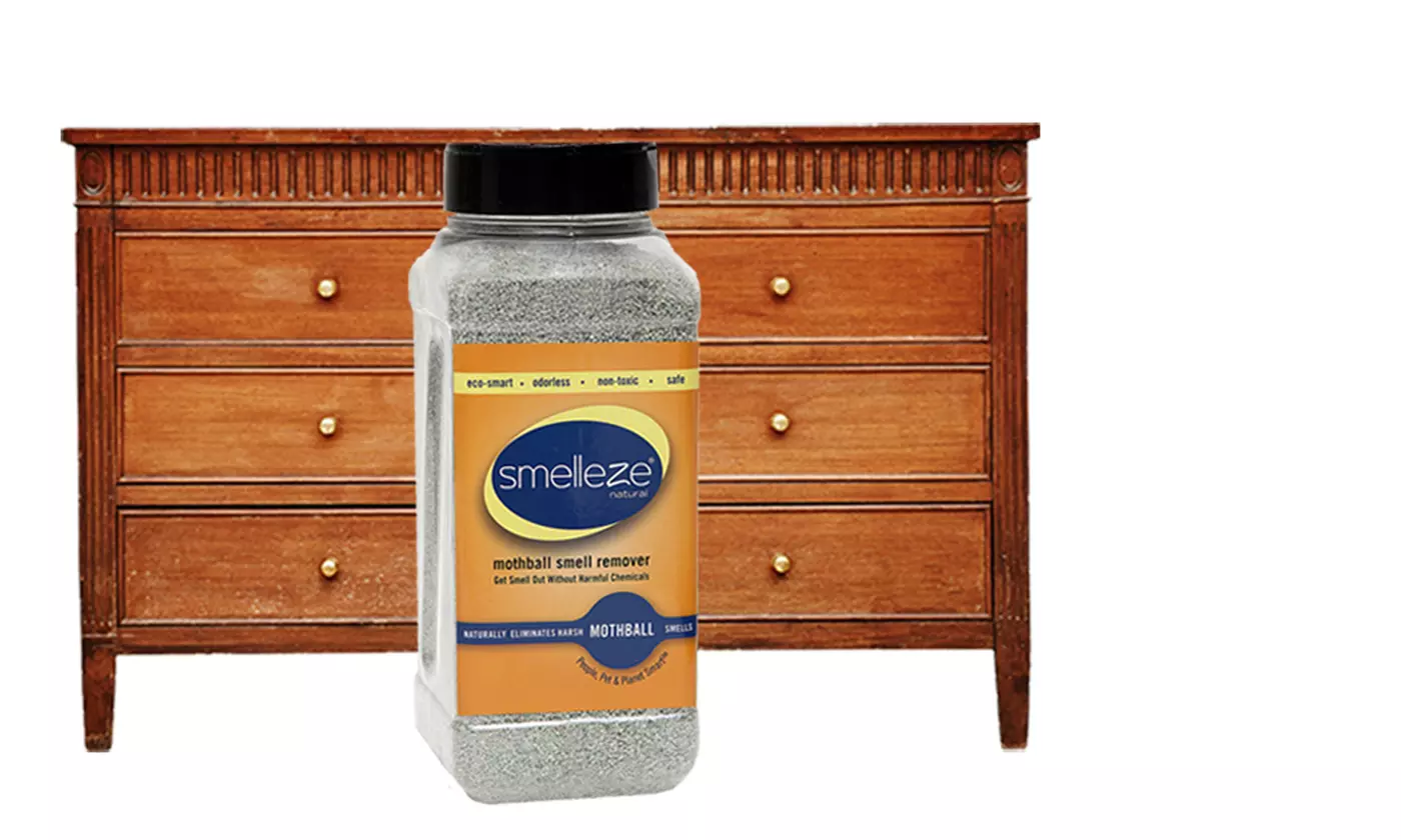 SMELLEZE Eco Moth Ball Odor Remover Deodorizer: 2 lb. Gran. Rid Mothball Smell - Primary Image