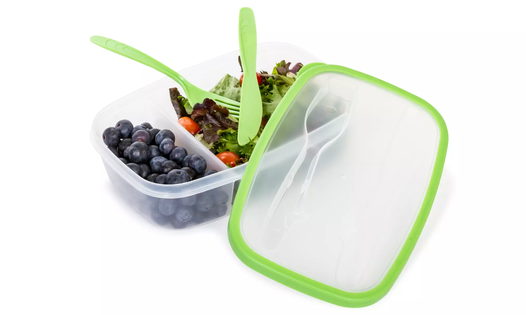 Set of 6 Plastic Bento Lunch Box - Food Storage Containers with Cutlery Set - Second Medium