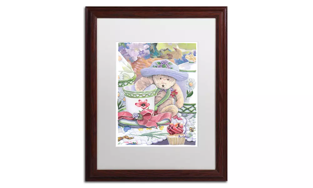 Jenny Newland 'Tea Party Bear 3' Matted Wood Framed Art - Second Medium