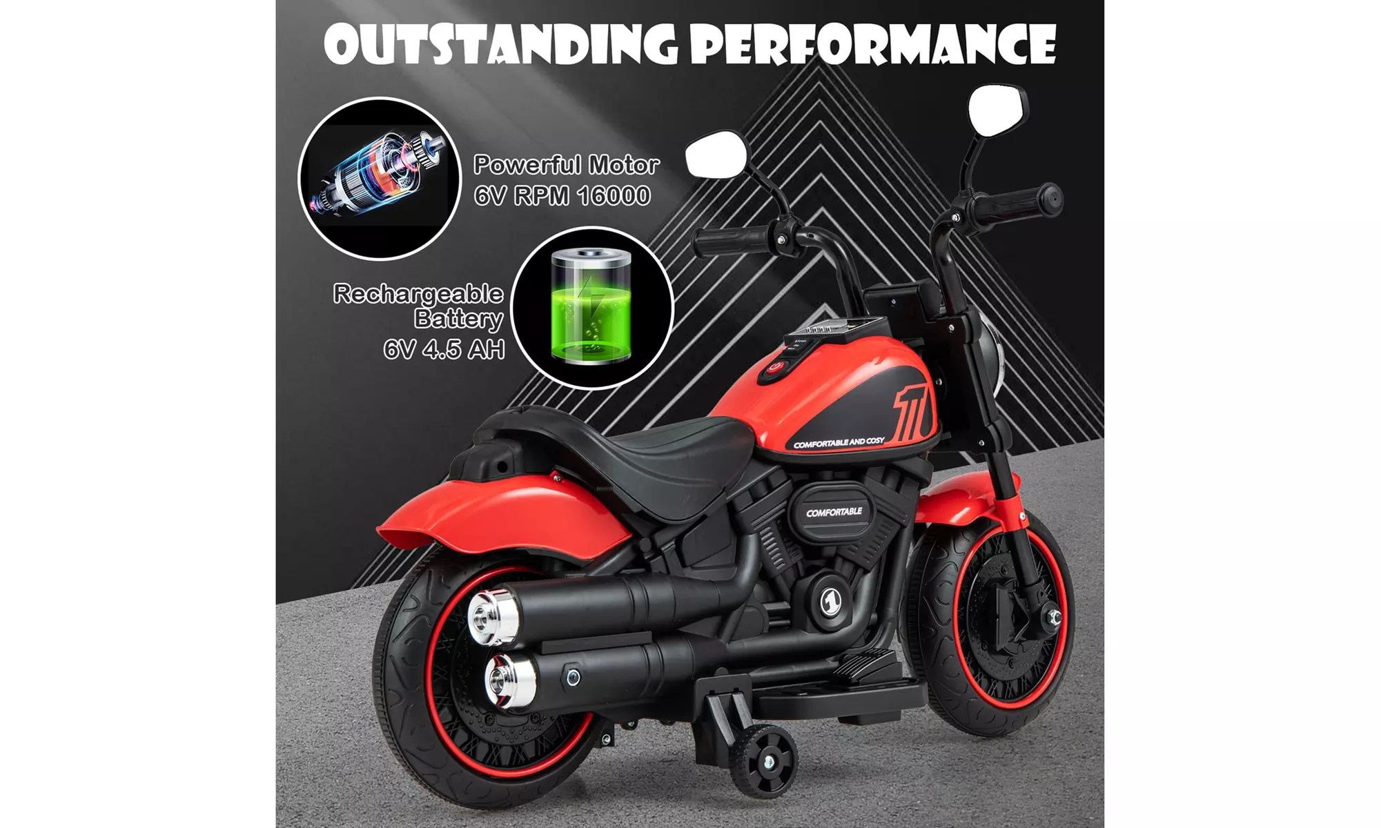 Costway 6V Kids Electric Motorcycle Training Wheels LED Headlights Music Board