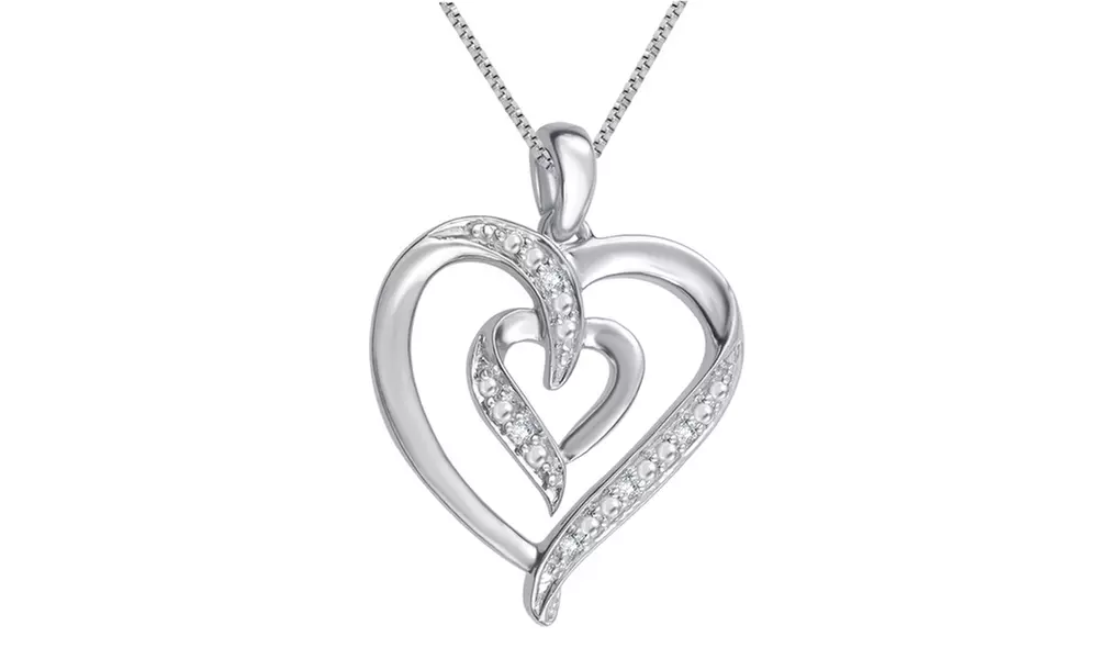 18K White Gold Plated Diamond Accent Heart Pendant by Brilliant Diamond - Primary Image