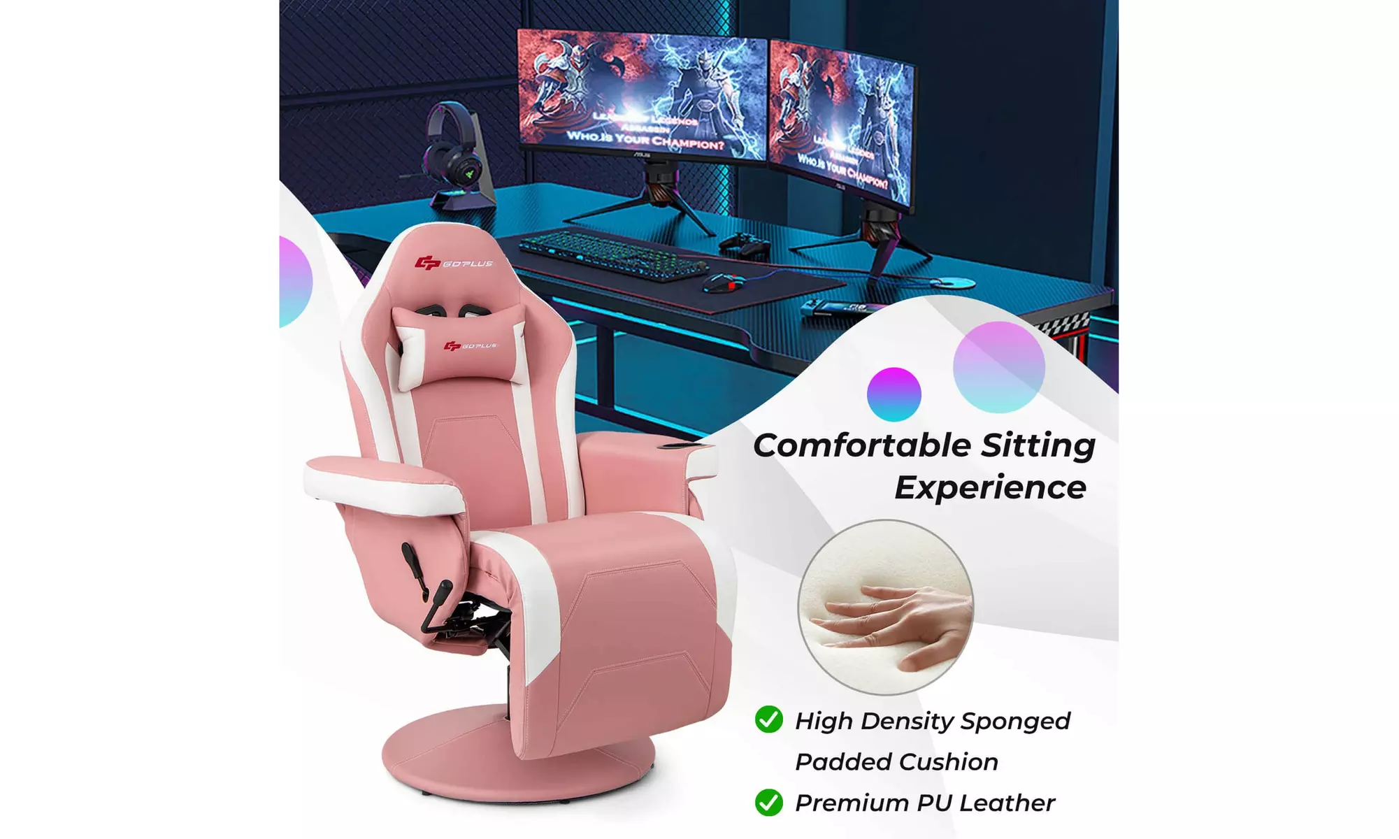 Costway Massage Gaming Chair - Adjustable Racing Swivel Chair with Cup Holder