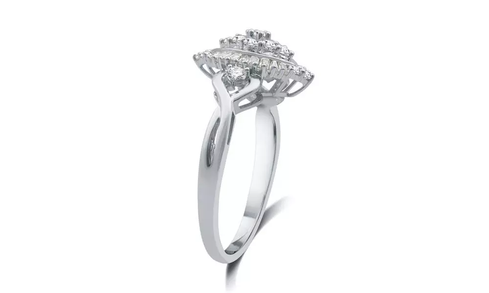 1/2 CTTW Diamond Marquise Shaped Anniversary Ring In Sterling Silver By DeCarat - Second Medium