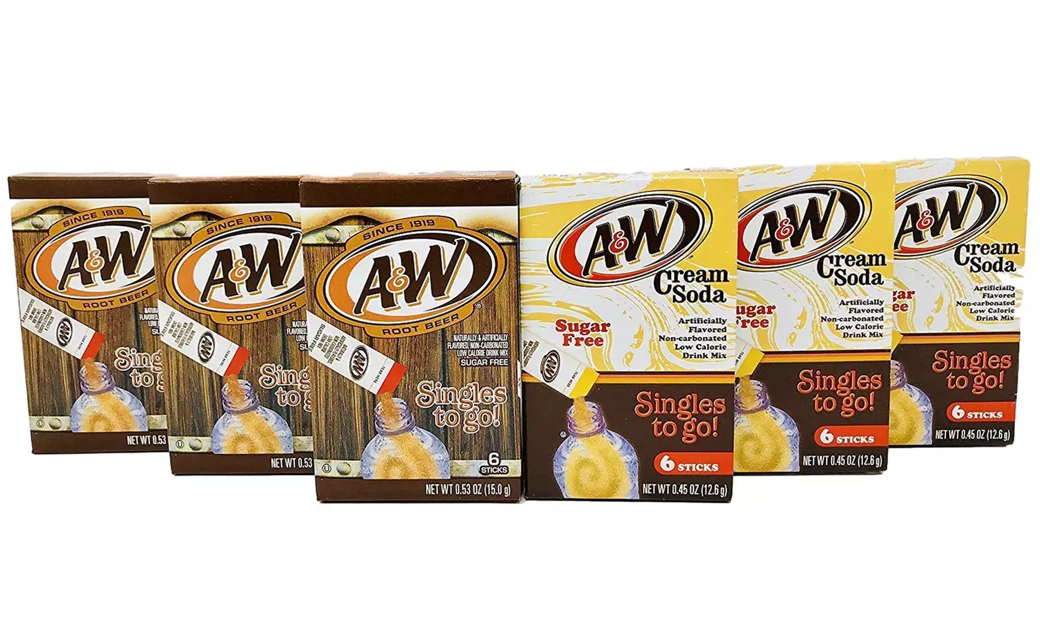 A&W Singles To Go Drink Mix Root Beer and Cream Soda , A & W Root beer - Primary Image