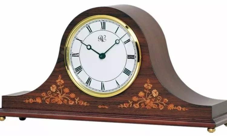 River City Clocks 5101W Walnut Mantel Clock with Engraved Flower Design - Primary Image
